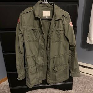 Olive cargo jacket with rose stitching detail